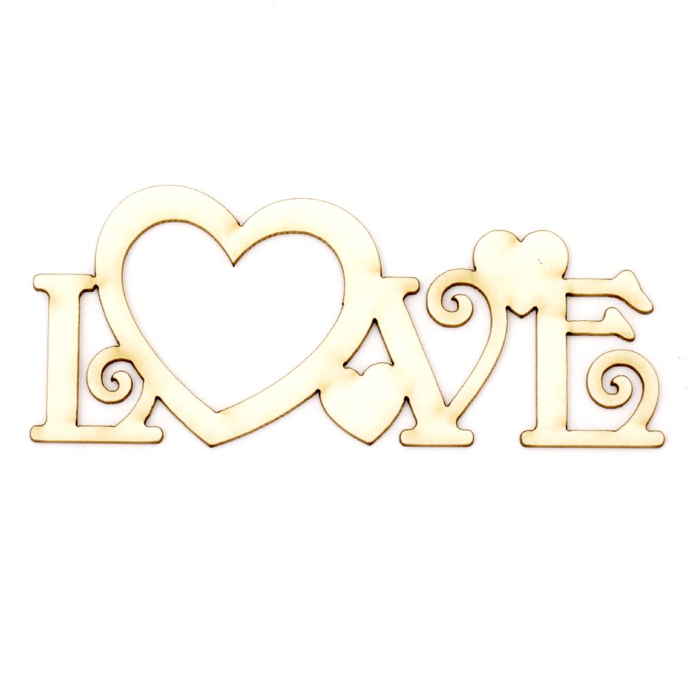 Chipboard inscription "Love" with "O" letter in heart shape 100x40x1 mm -  2 pieces