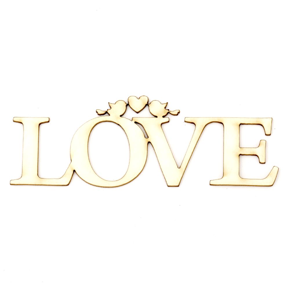 Inscription from chipboard "Love" for decoration of festive cards, albums 100x30x1 mm - 2 pieces