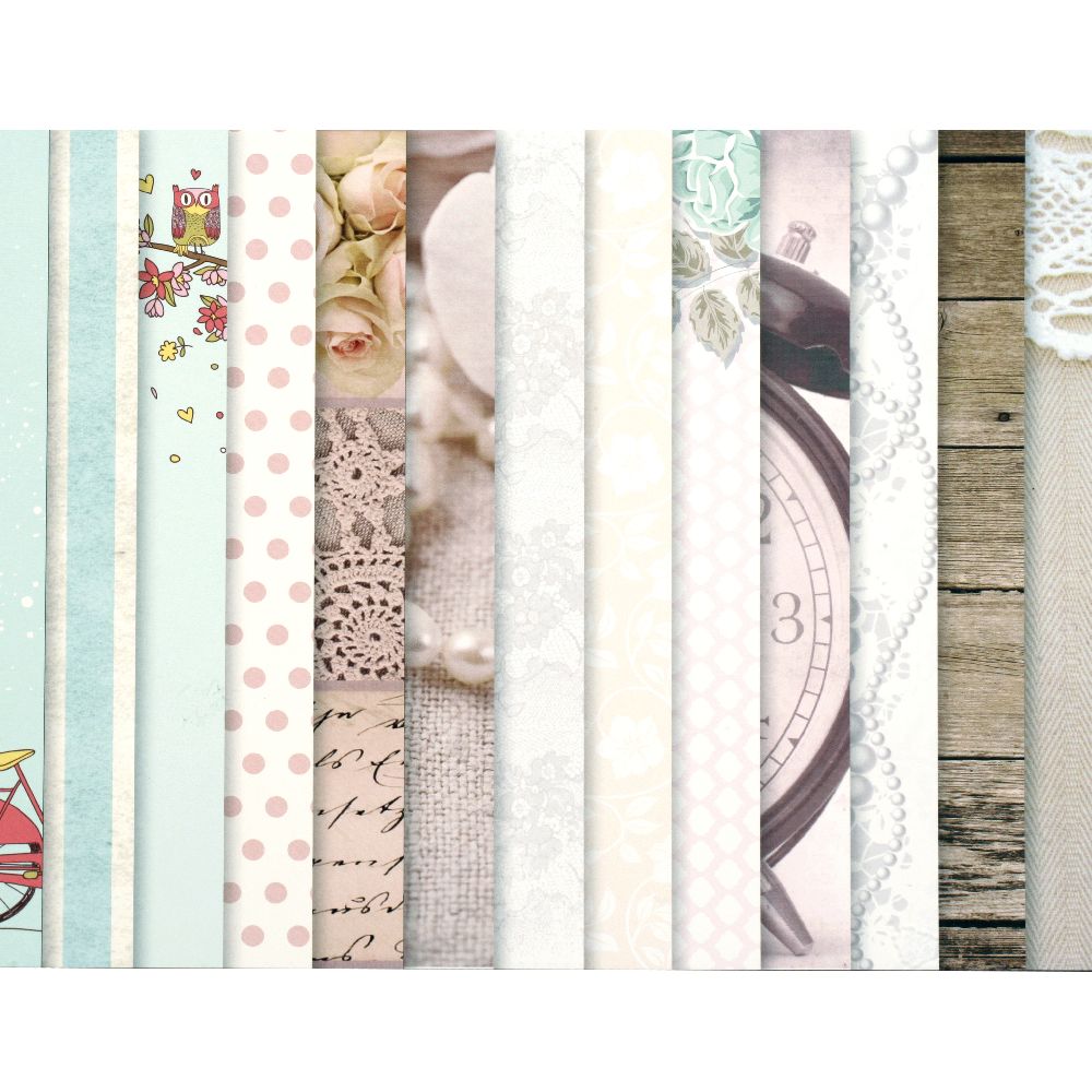 Дизайнерска хартия за скрапбукинг 12 inch (30.5x30.5 см) 10 дизайна x 2 листа и 10 дизайна x 2 листа перлени Vintage