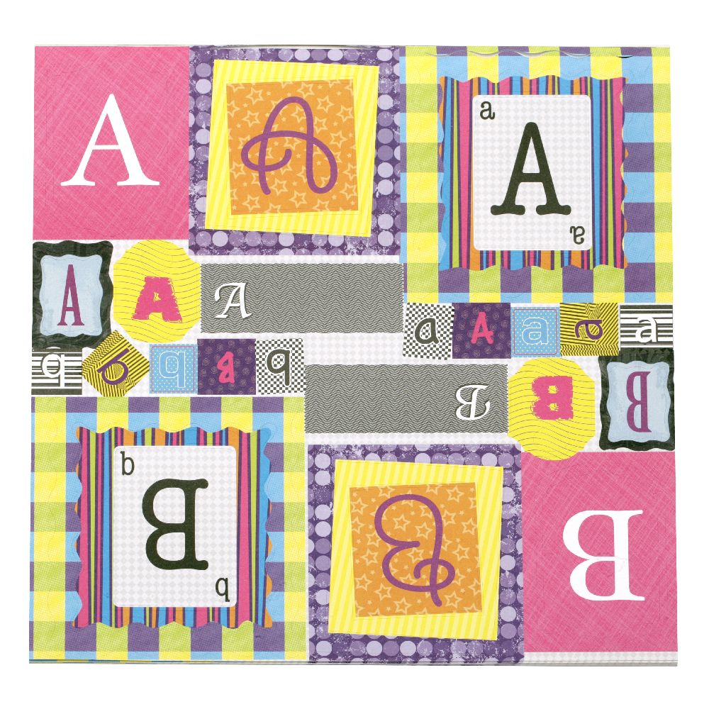 Designer scrapbooking paper 12 inch (30.5x30.5 cm) 13 sheets stamped self-adhesive alphabet
