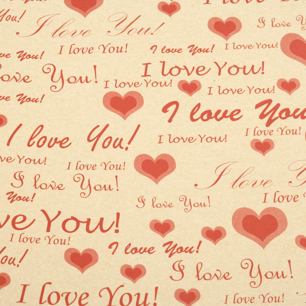 Hartie de ambalat cu fața dubla de 50x70 cm cu inscripție roșie "I LOVE YOU" -1 foaie