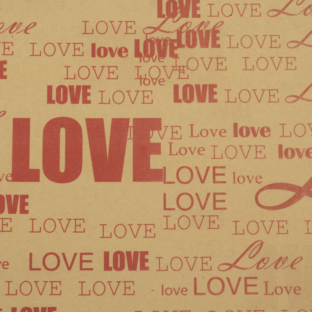 Packaging Paper, 50x70 cm, Double-Sided, with "LOVE" Design, 1 Sheet
