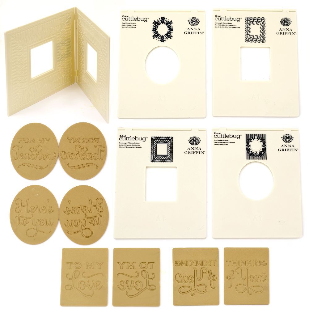 Set of Embossing Folders for Decoration 13.8x19 cm -4 designs with 12 removable inscriptions