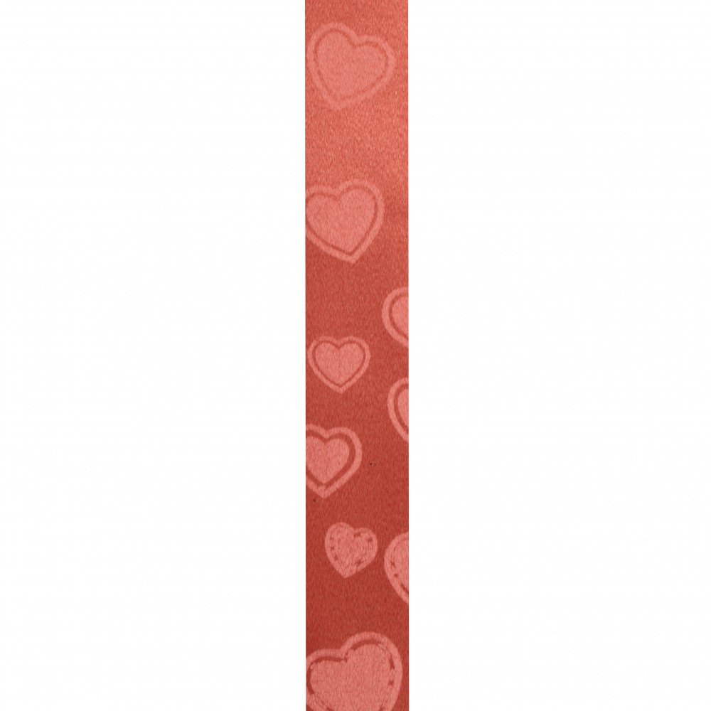 Κορδέλα πλαστική 17 mm καρδιές κόκκινες -10 μέτρα
