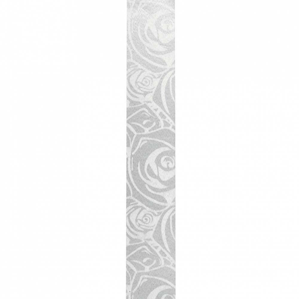 Κορδέλα πλαστική 17 mm τριαντάφυλλα λευκά -10 μέτρα