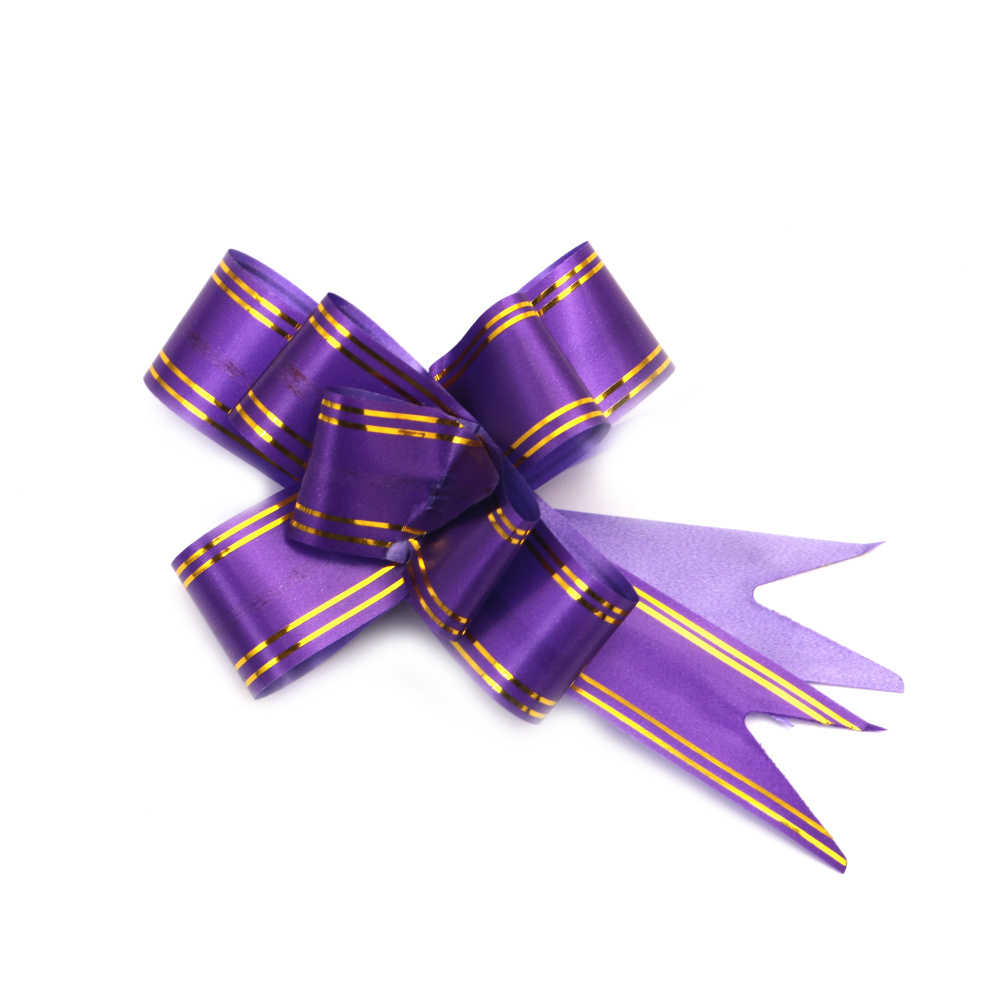 Pull Bow Ribbon, 460x29 mm, in Purple Color with Gold lines - 10 pieces