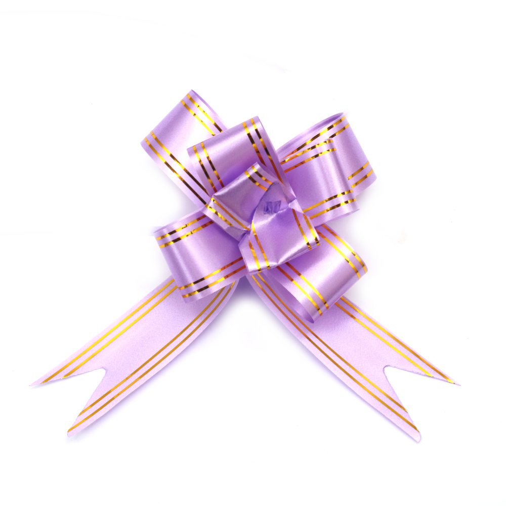 Elegant Pull Bow Ribbon, 460x29 mm, in Light Purple Color with Gold lines - 10 pieces