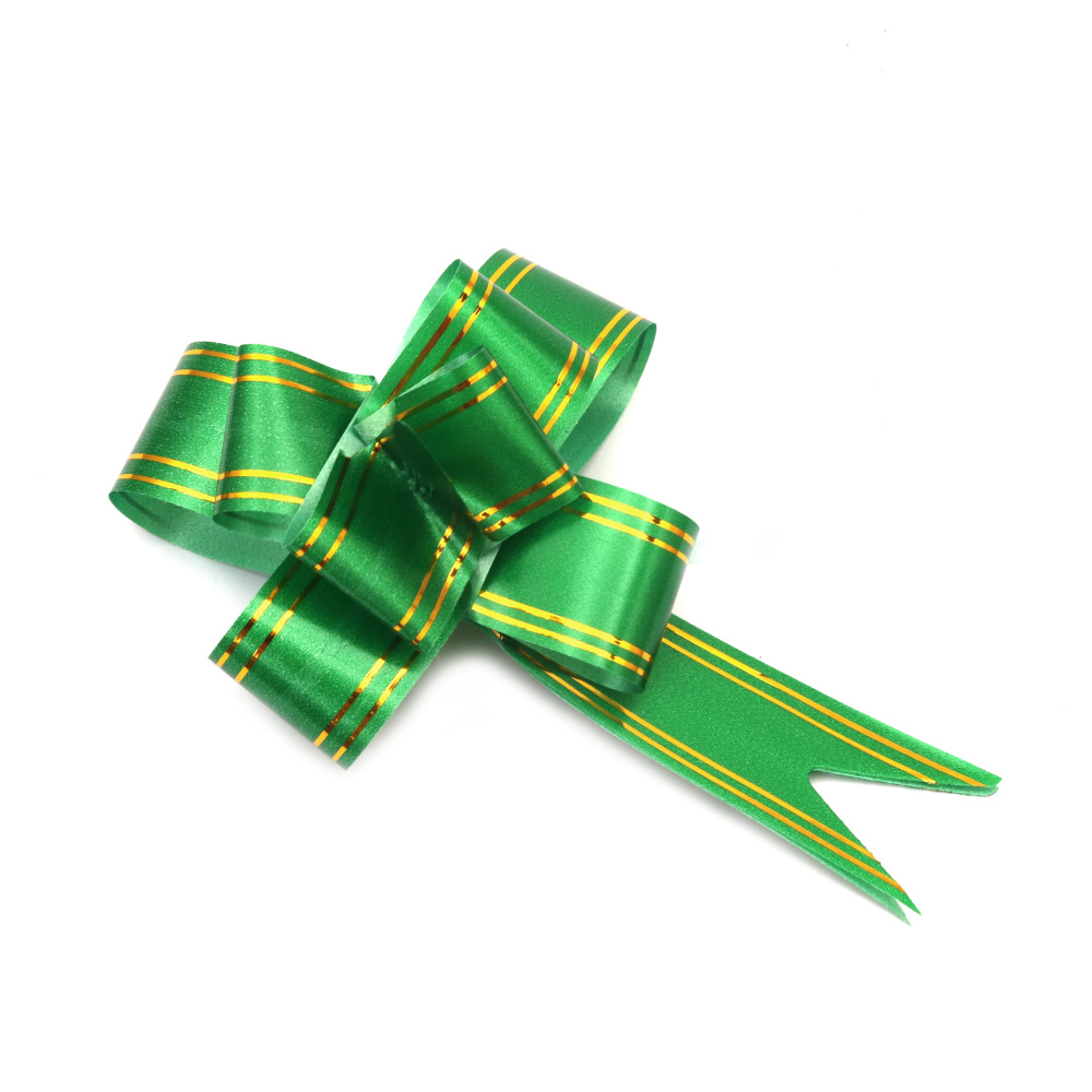 Pull Bow Ribbon, Size: 460x29 mm, in Green Color with Gold lines - 10 pieces
