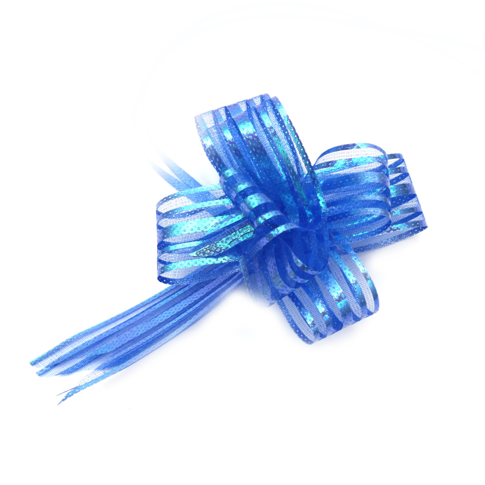 Decorative ribbon, 460x29 mm, organza and lamé, color blue rainbow - 10 pieces