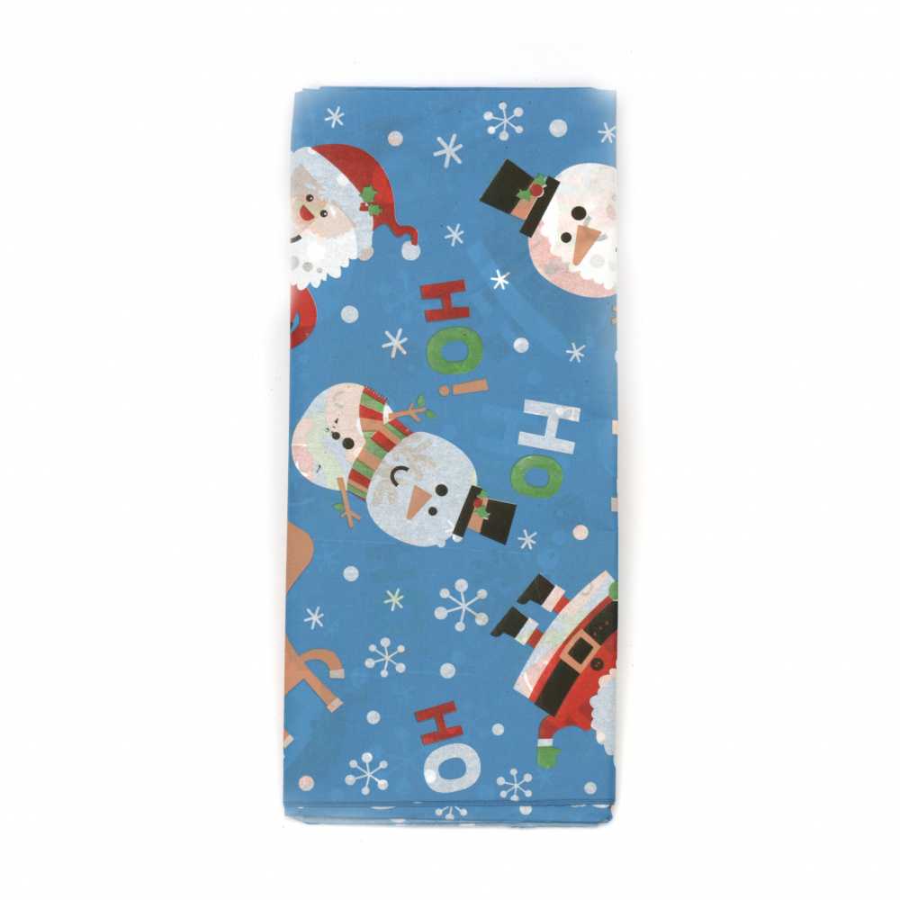 Tissue Paper, 50x65 cm, Blue with a Snowman - 10 Sheets