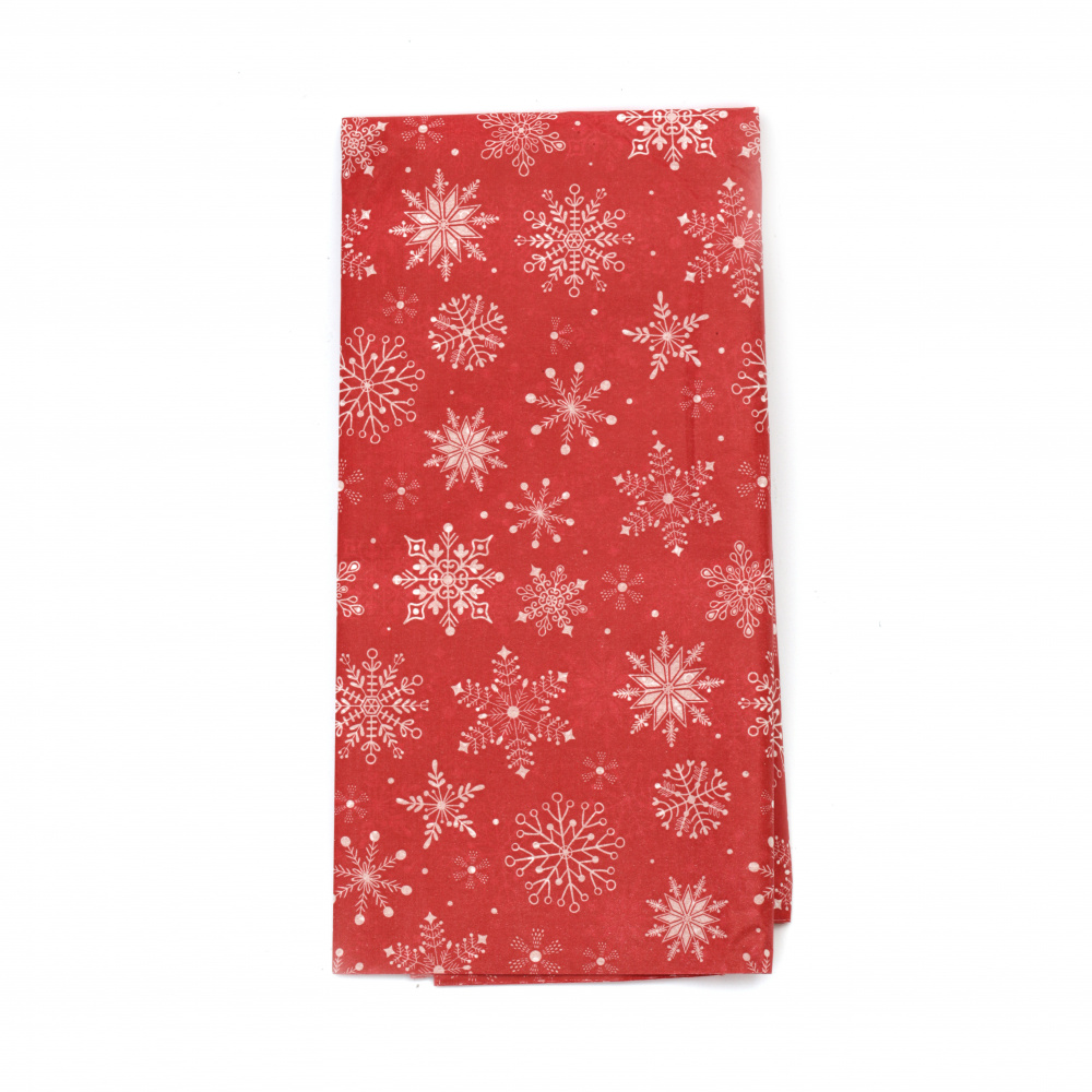Tissue Paper, 50x65 cm, Red with Snowflakes - 10 Sheets