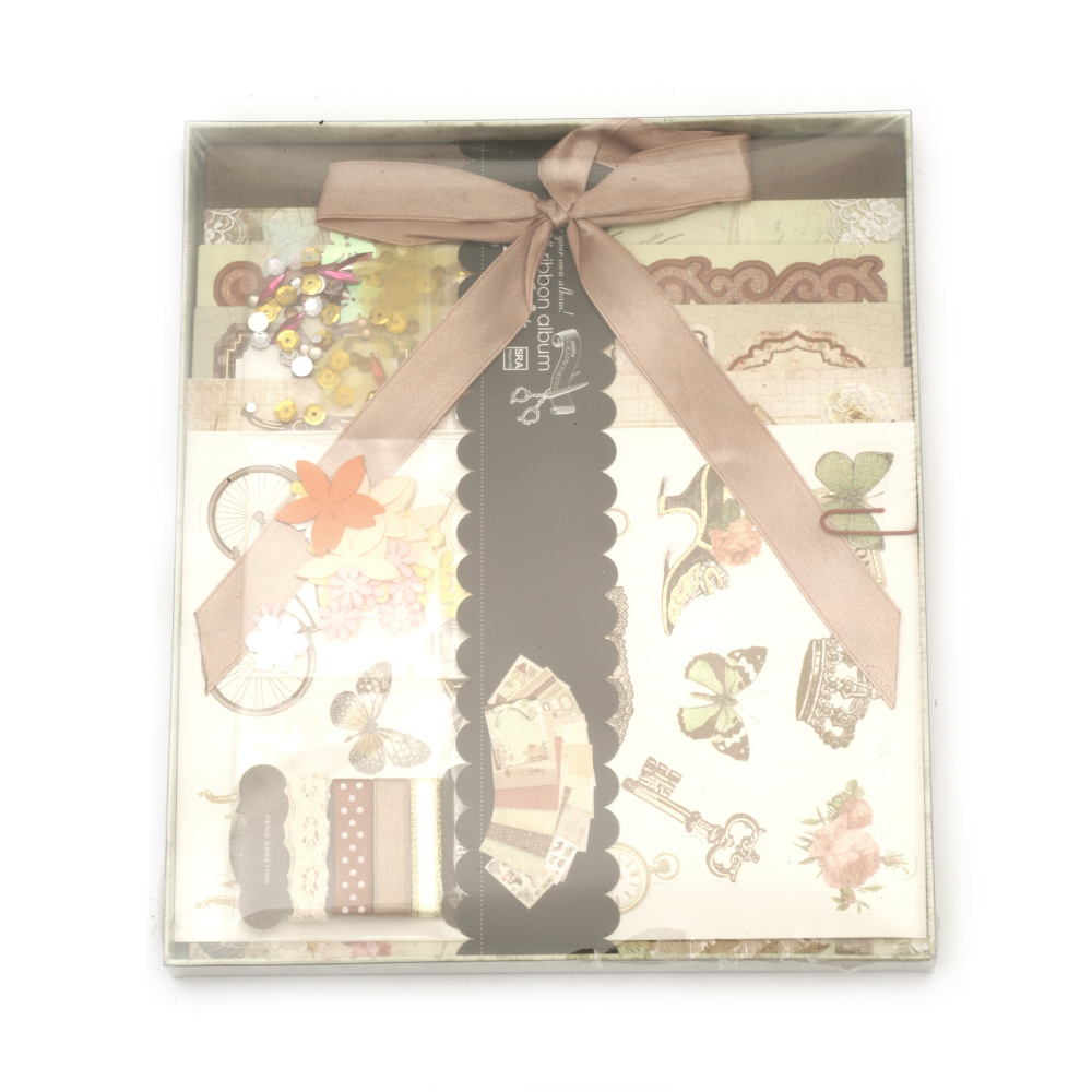 Scrapbook Kit, Gift Set for Album Making / Scrapbooking, with 5 paper sheets & materials for decoration, 20x24 cm