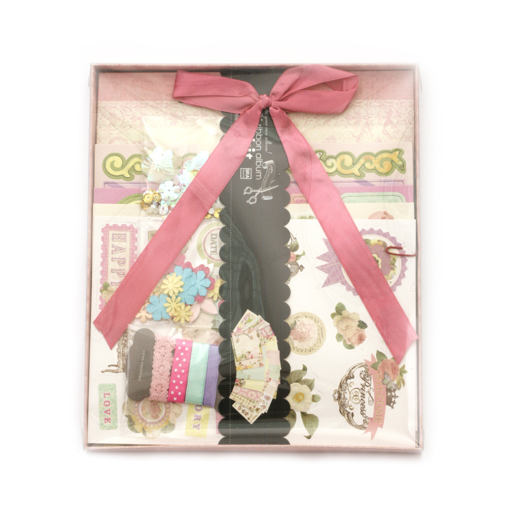 Scrapbook Kit, Gift Set for Photo Album Making & Scrapbooking, with 5 paper sheets & materials for decoration, 20x24 cm