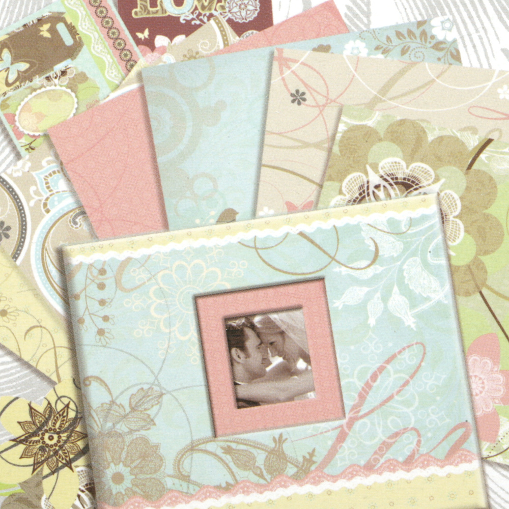 "Love" DIY Scrapbook Kit, Gift Set for Photo Album Making & Scrapbooking, with 12 Patterned Papers, 22.5x26 cm