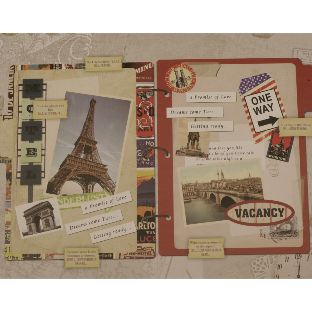 "PARIS" Paper DIY Book Kit for Photo Album Making, Scrapbooking, Happy Birthday Greeting Cards, etc., with 8 Patterned Sheets and materials for decorating