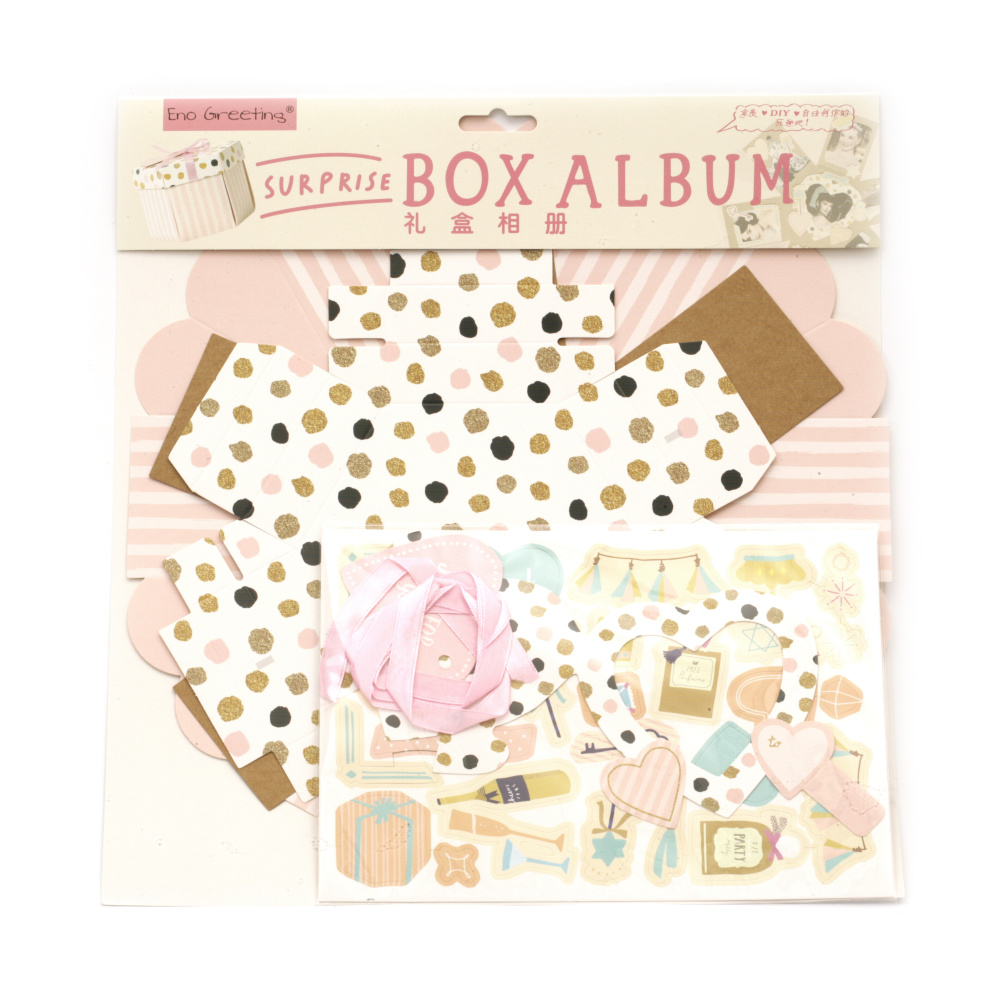 Hexagon Box Album Kit, Surprise Paper Box Set, perfect for DIY Crafts, Scrapbooking, Gifts and Memory Album Making, Color: Pink, Size: 32x29.5 cm
