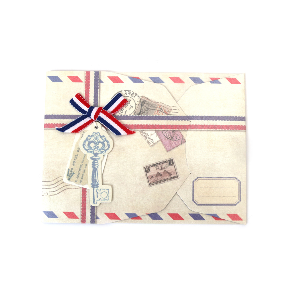 Album za čestitke za scrapbooking, 15,9 x 11,9 cm, z 8 listi 13,7 x 11,2 cm – motiv Air Mail (letalska pošta)