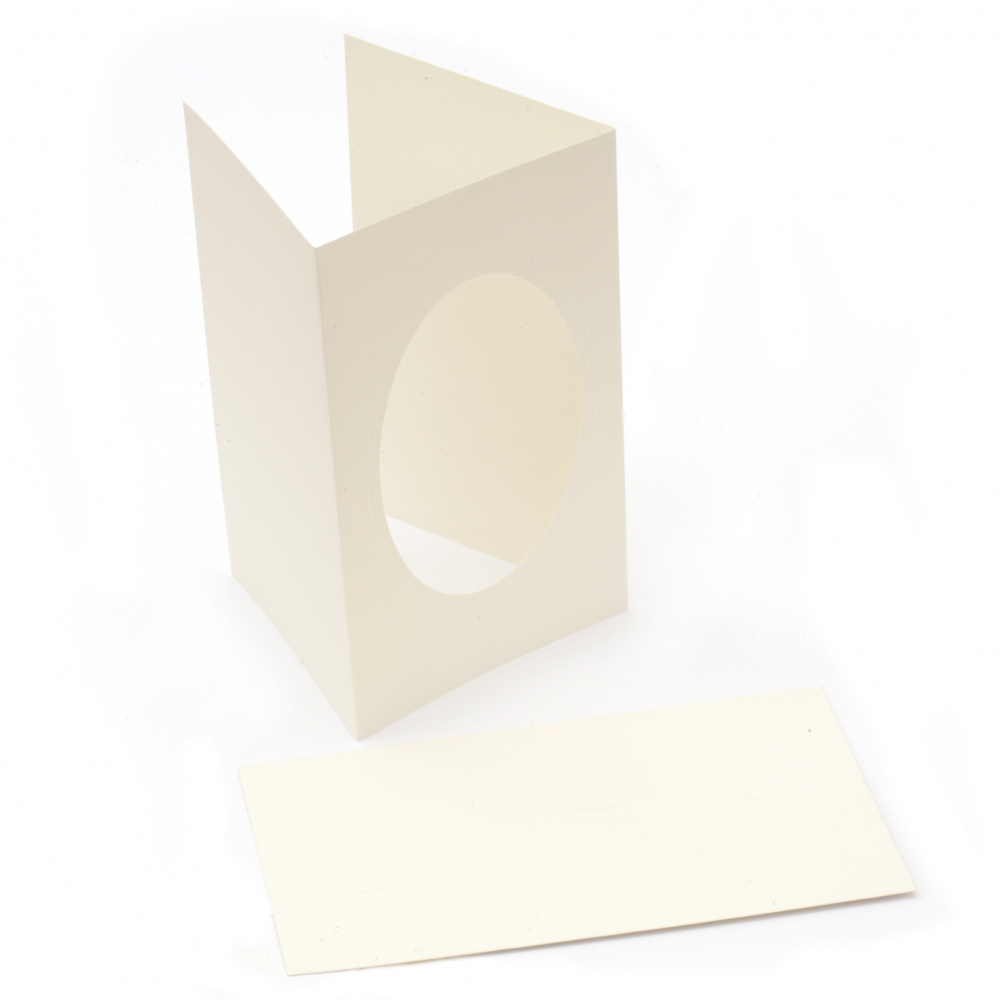 Основа за картичка 11x18 см 200 гр/м2 паспарту овал и плик FOLIA цвят бяла перла -3 комплекта