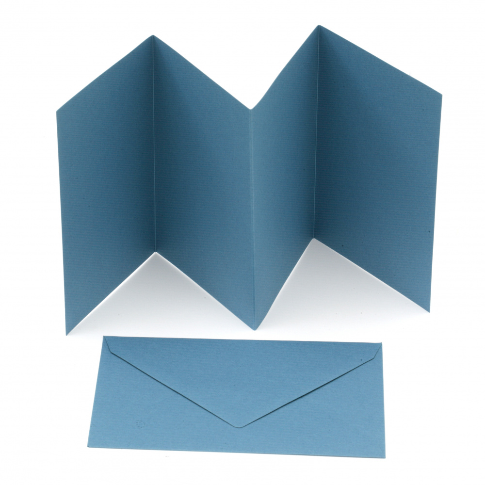 Harmonica Card Base 4-in-1, 10.5x15.5 cm, 300 g/m² with A5 Envelope by FOLIA, Color Blue - Set of 3