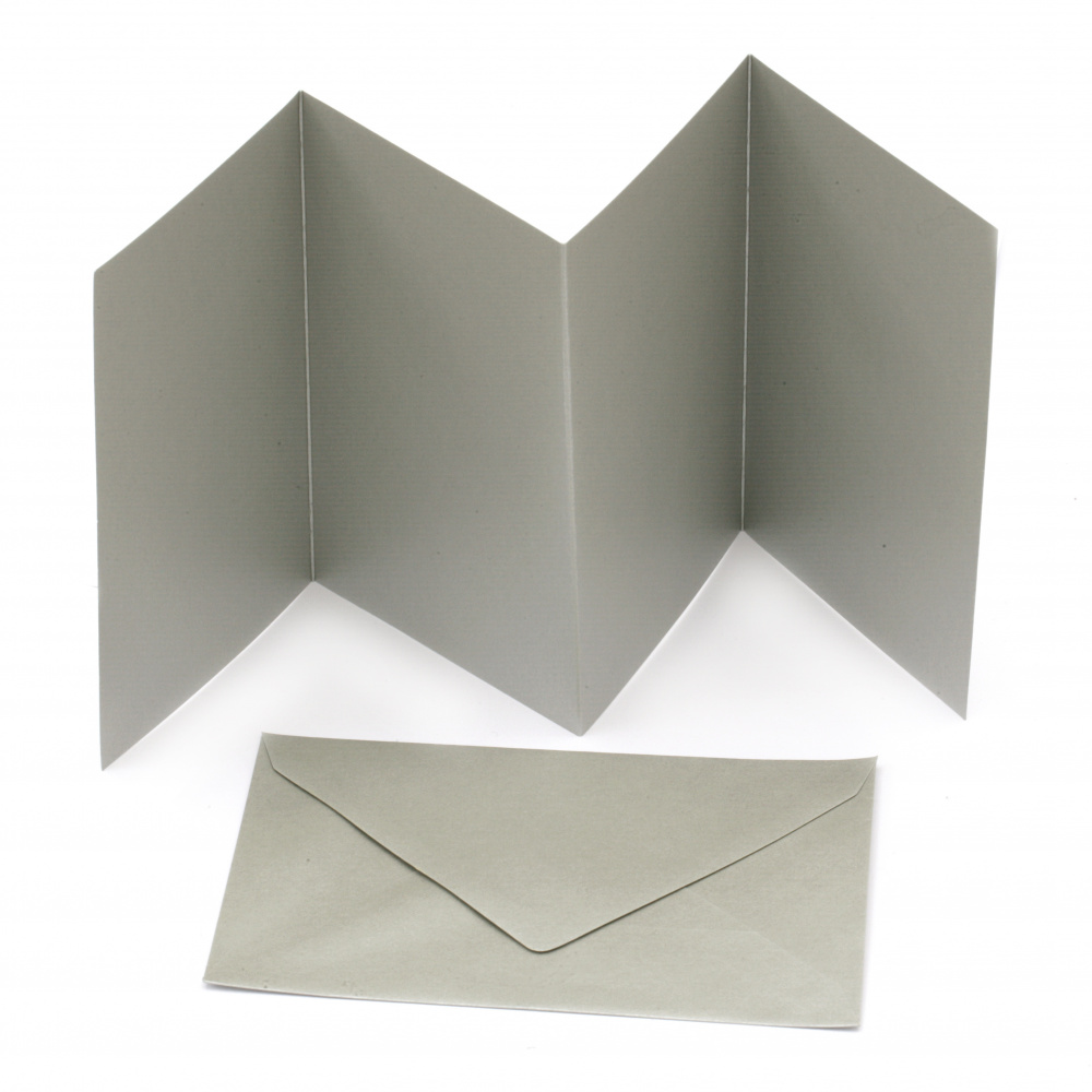 Harmonica Card Base 4-in-1, 10.5x15.5 cm, 300 g/m² with A5 Envelope by FOLIA, Color Silver - Set of 3
