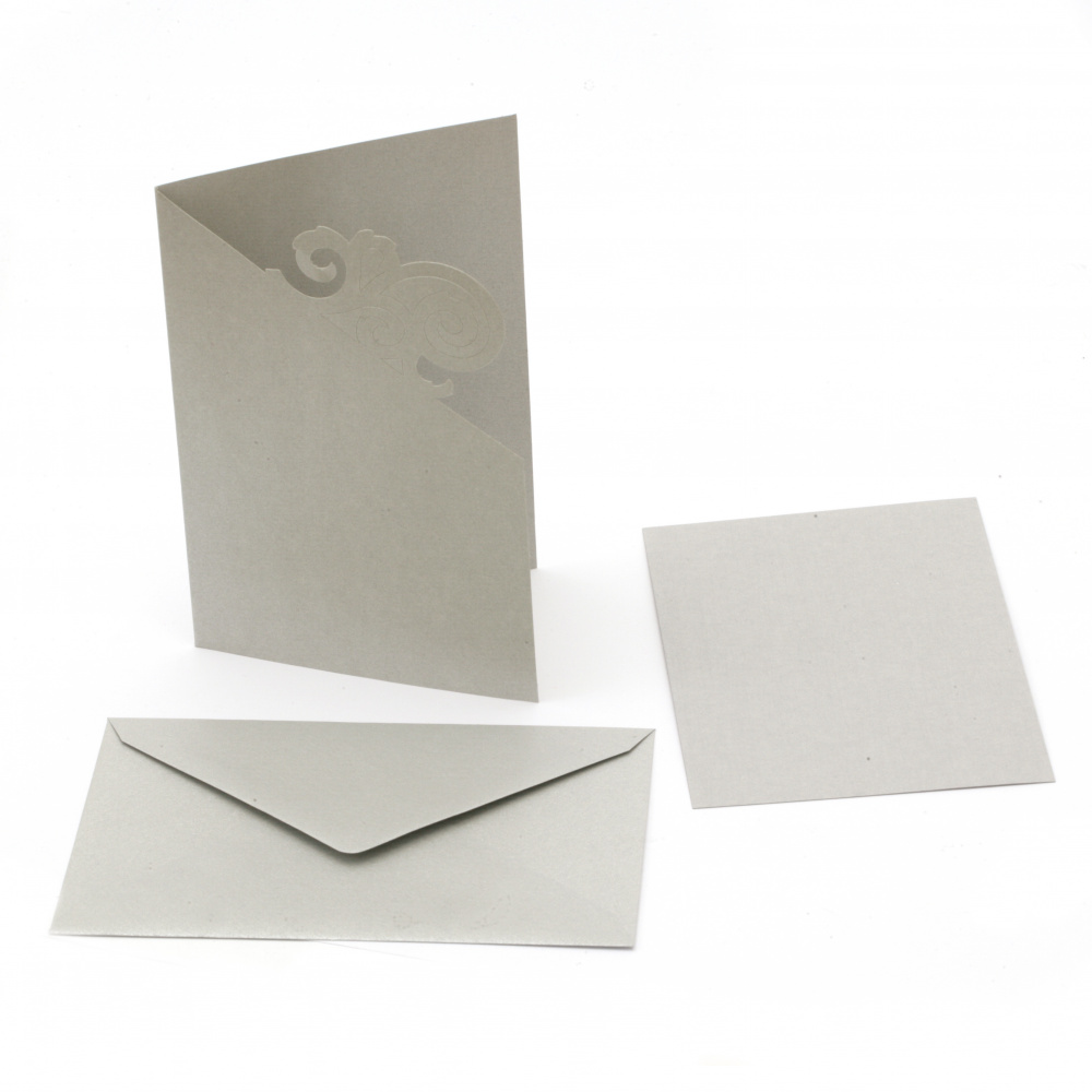 Card Base with Lace Design, Including Insert and Envelope, 10.8x15.5 cm, FOLIA Brand, Silver Color - 1 Piece