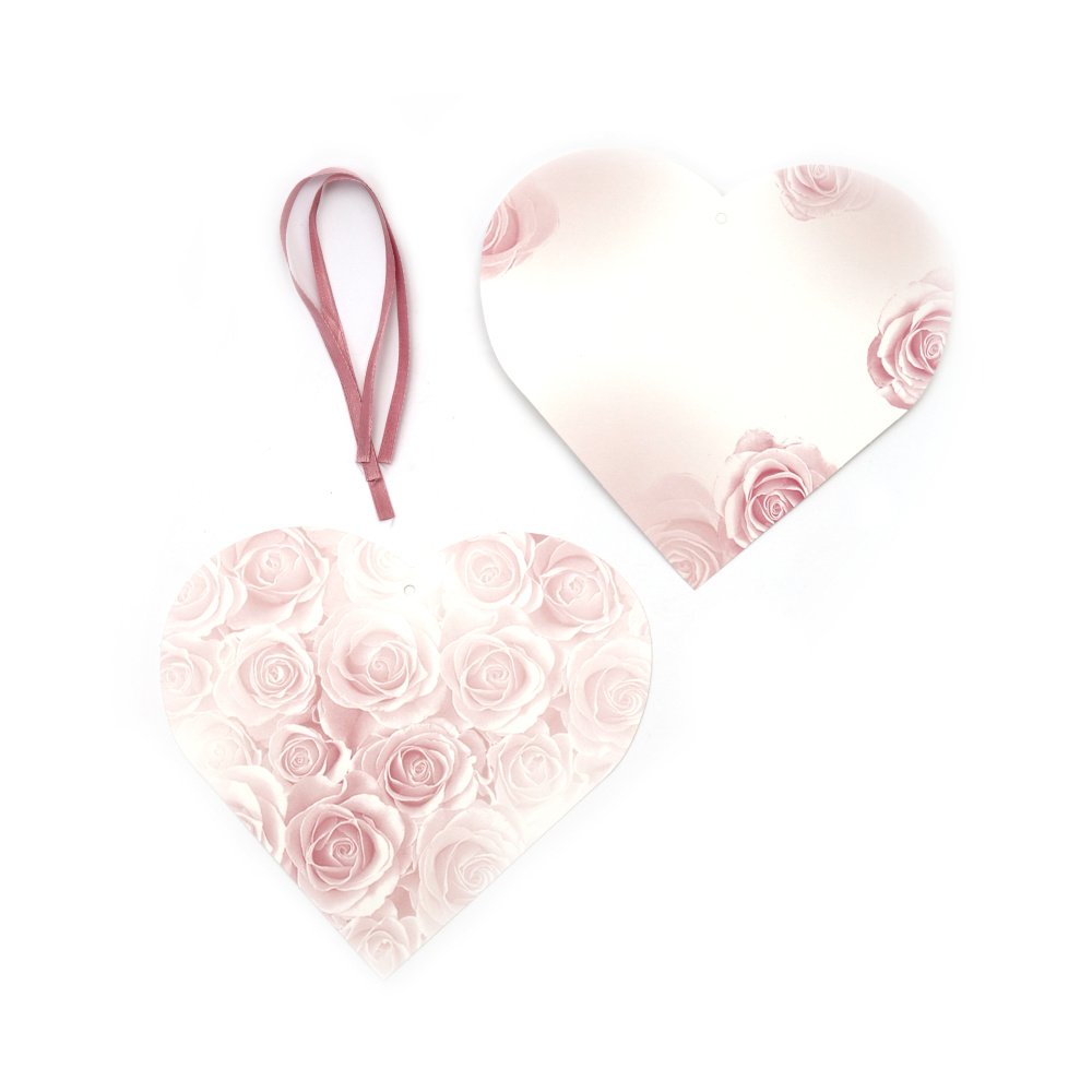 Cardboard hearts for decoration, 160x175 mm, 3 mm hole, with satin ribbon - 2 pieces