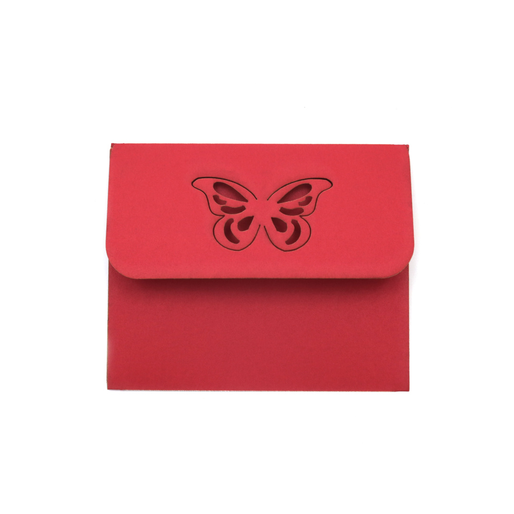 Envelope for a card, 10x12 cm, butterfly design, color red