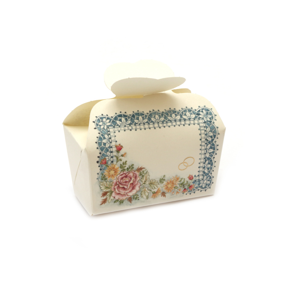 Cardboard Folding Wedding Box with Floral Motif / 70x80x40 mm 