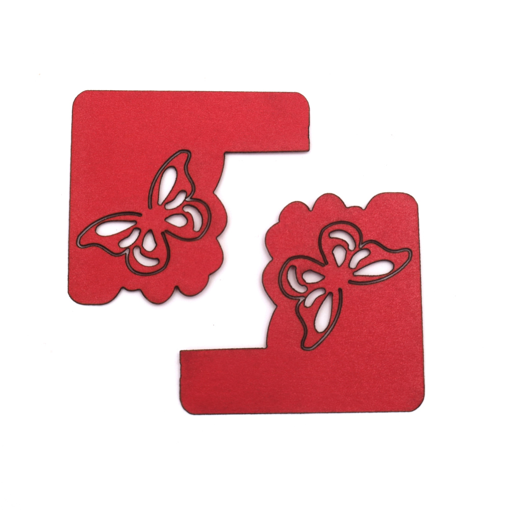Ъгъл от перлен картон пеперуда 48x53 мм червен -4 броя