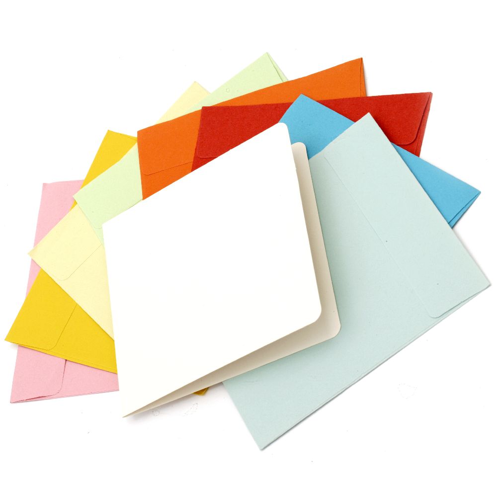 Σετ κάρτα 13x13 cm με φάκελο 14,2x14,6 mm διάφορα χρώματα