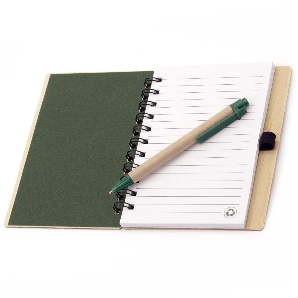 Notebook ECO hard cover with ECO pen for decoration spiral 70 sheets 12.5x15.7 cm