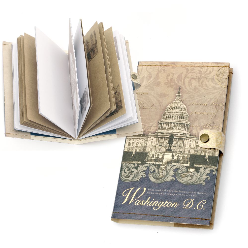 DIY Notepad with Washington Button Vintage 11x18.5 cm ± 70 sheets