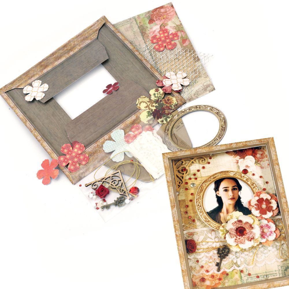 Set pentru confecționarea și decorarea rama foto din carton Vintage 15x17,7 cm