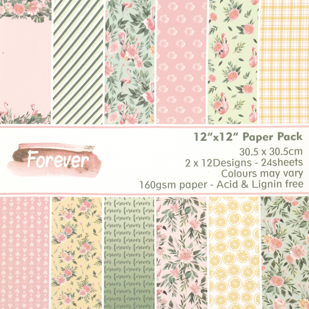 Designer Paper Pack / Forever /  160 g; 12 inch (30.5x30.5 cm); 12 designs x 2 sheets 