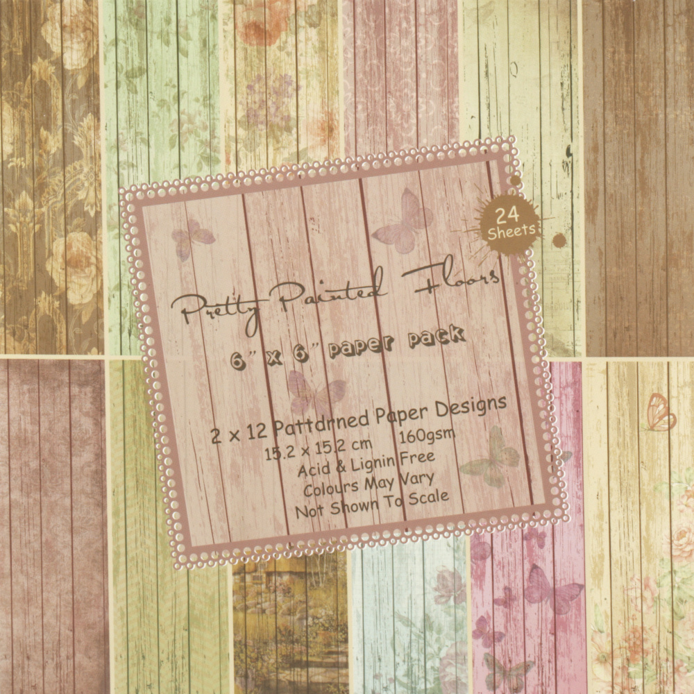 Patterned Paper Designs / Pretty Painted Floors / 160 g; 6 inch (15.2x15.2 cm); 12 Designs x 2 Sheets 