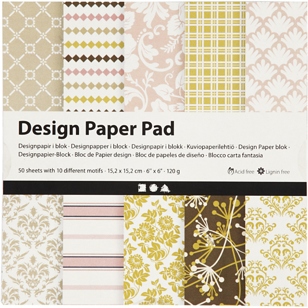 Designer Scrapbooking Paper, Green, Rose, 6 inch (15.2x15.2 cm), 120 g, Creativ, 10 designs x 5 sheets - 50 sheets