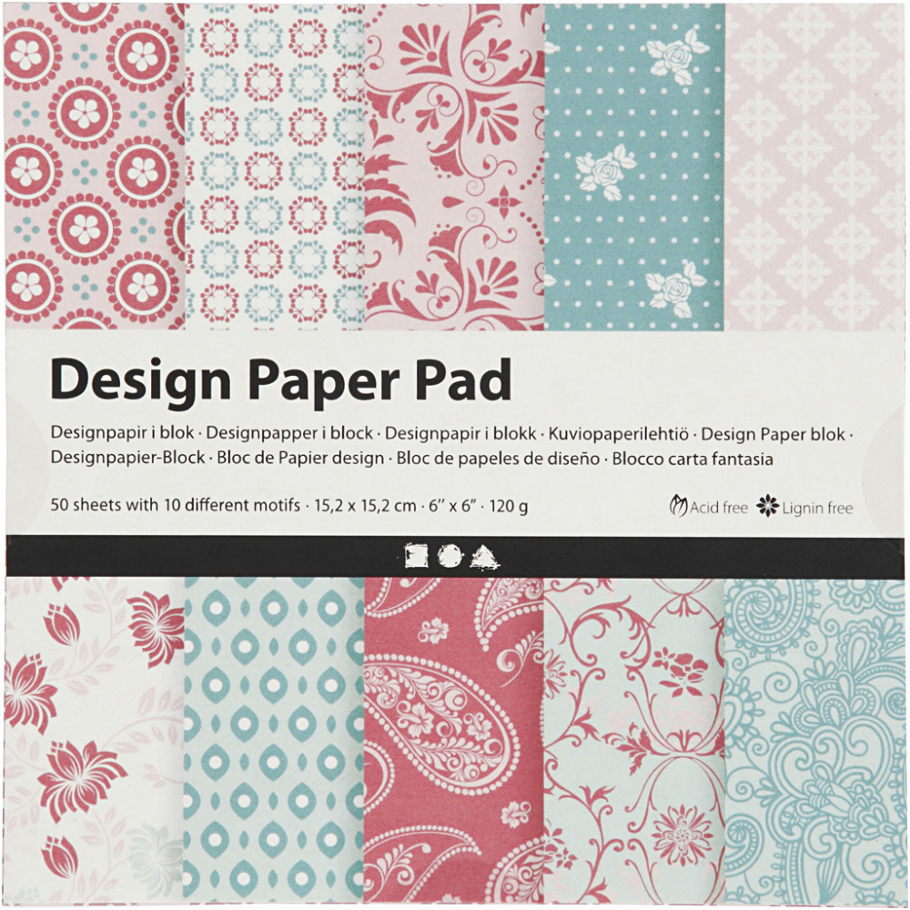 Дизайнерска хартия за скрапбукинг Rose 6 inch (15.2x15.2 см) 120 гр Creativ 10 дизайна x 5 листа -50 листа