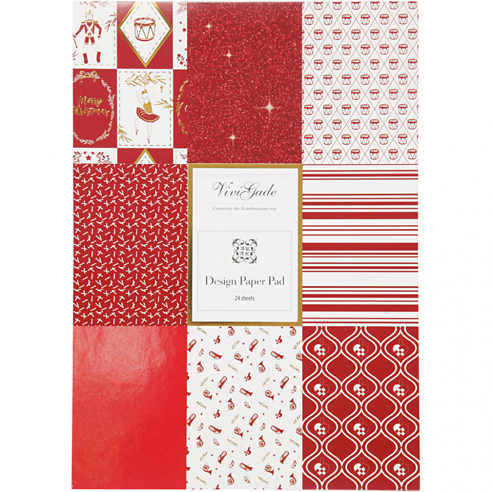 Дизайнерска хартия за скрапбукинг A4 (21x29.7 см) 120 и 128 гр Creativ цвят червен и бял -24 листа