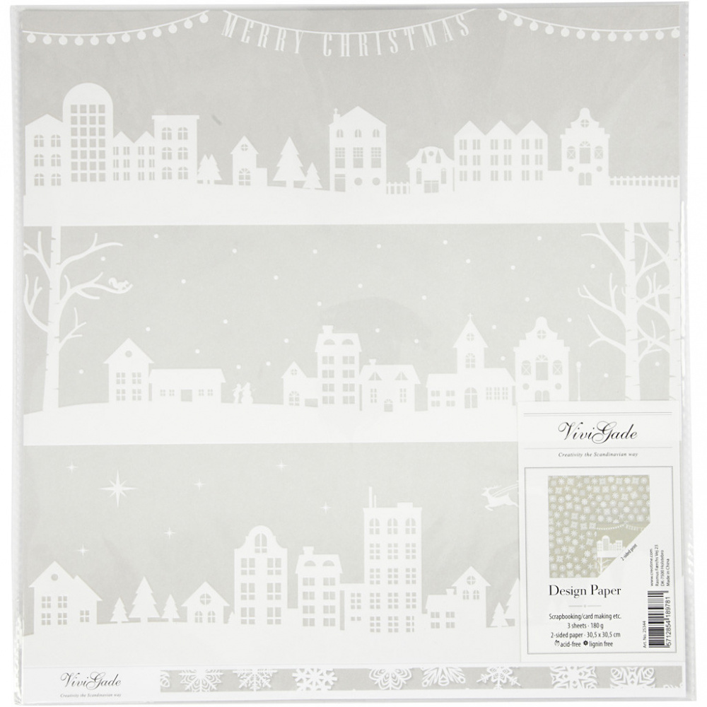 Χαρτί scrapbooking διπλής όψης Houses And Snowflake από Vivi Gade 180 g Creativ -3 φύλλα