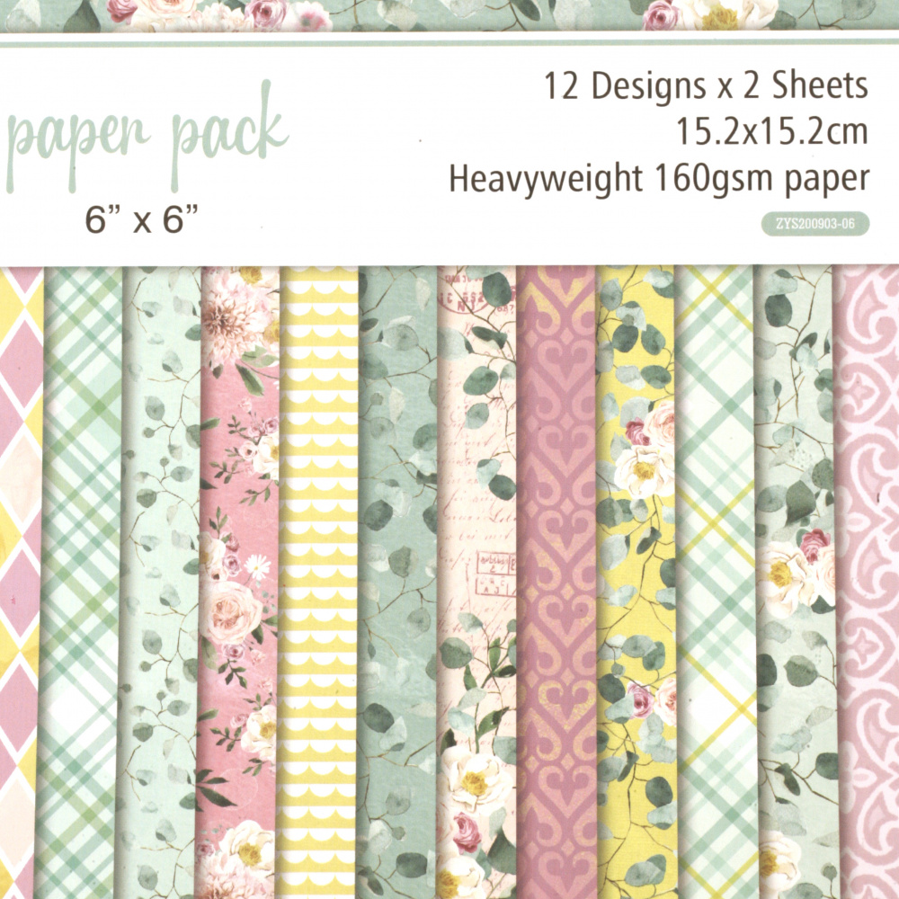 Design Paper Pad 160 g for Scrapbooking / 6 inch (15.2x15.2 cm) 12 designs x 2 sheets - 24 sheets