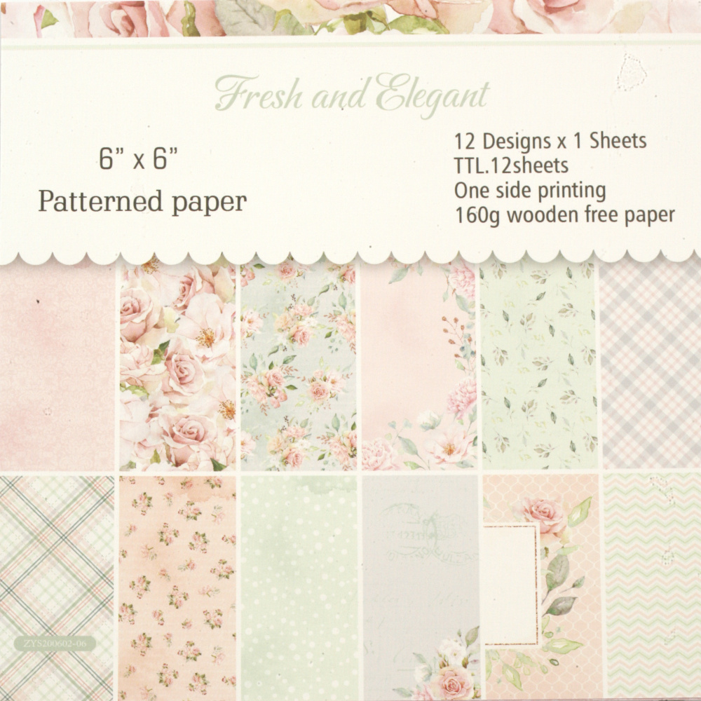 Design Paper Pad 160 g for Scrapbooking / 6 inch (15.2x15.2 cm); 12 designs x 1 sheet - 12 sheets