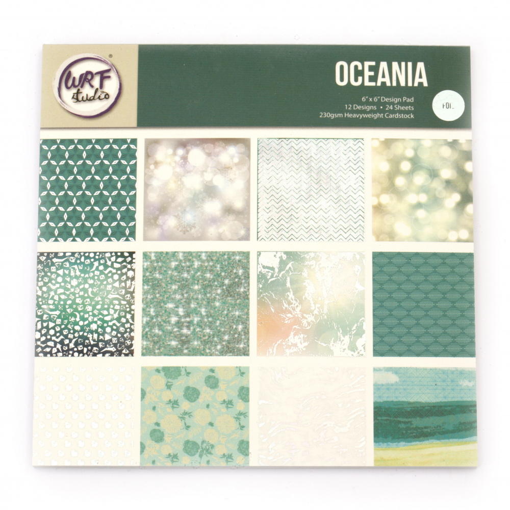 Designer Cardstock, 230 g, with GOLD foil for Scrapbooking, 6 inches (15.2x15.2 cm), 12 Designs x 2 Sheets, OCEANIA