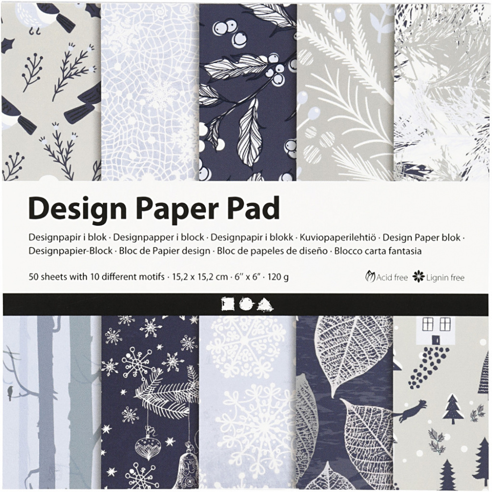 Design Paper Pad for Greeting Cards, Albums, Gift Wrapping / 6 inch (15.2x15.2 cm); 120 g; 10 Designs x 5 Sheets - 50 Sheets