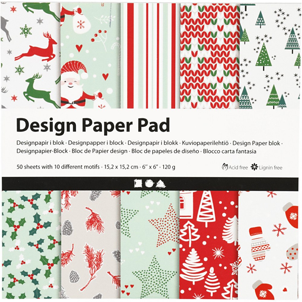 Дизайнерска хартия за скрапбукинг  Коледни 6 inch (15.2x15.2 см) 120 гр Creativ 10 дизайна x 5 листа -50 листа