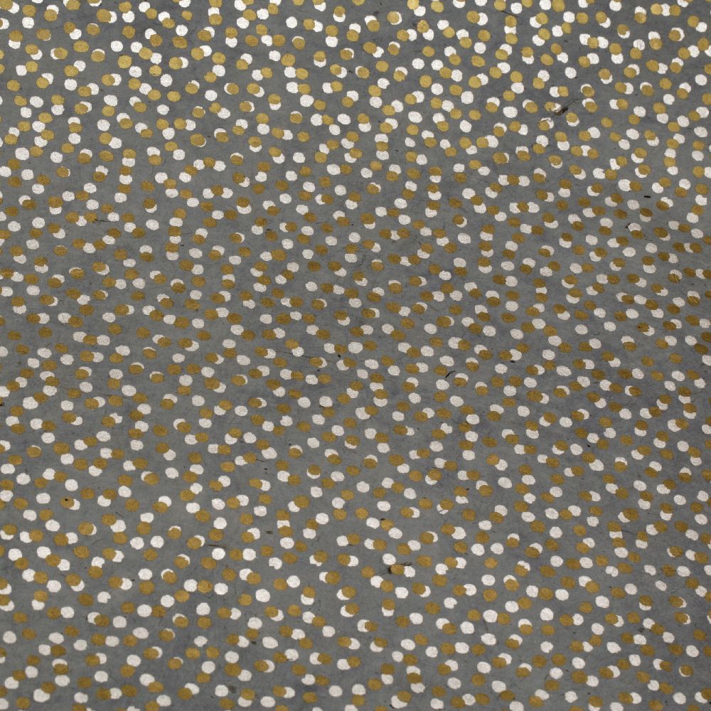 Handmade Nepal Paper 50x76 cm Printed Random Dots - gray with silver and gold