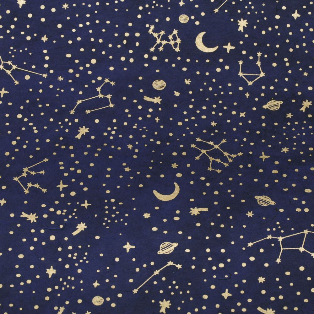 Handmade Nepal Paper, Printed Constellation Blue & Gold, 50x76 cm 60 gr
