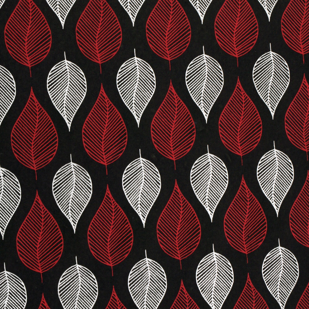 Designer Indian Paper with Floral Motifs, 120gsm, for Scrapbooking, Arts and Crafts, 56x76 cm, White & Red Leafs on Black, HP10