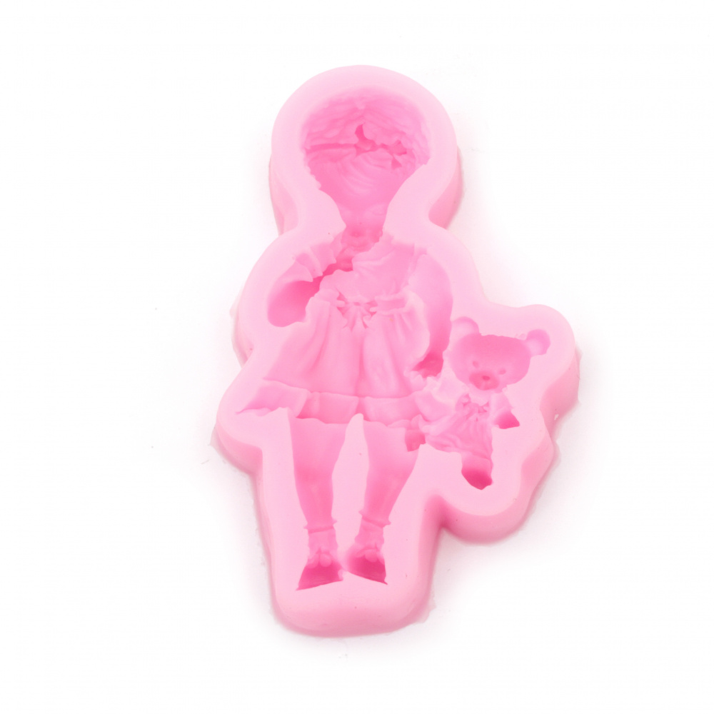 Silicone mold / shape / 86x58x18 mm baby girl with a bear