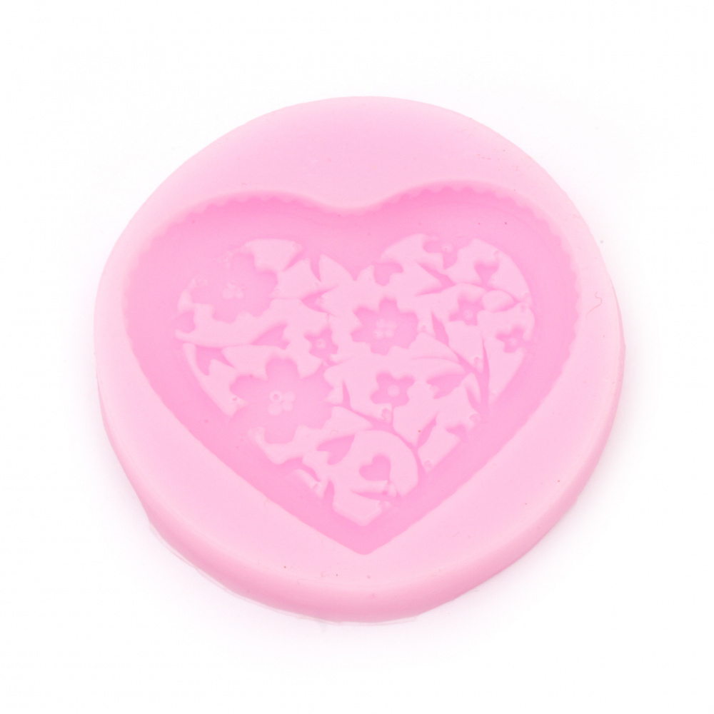 Silicone mold /shape/ 56x8 mm heart with flowers for DIY candles, soaps, biscuit decoration