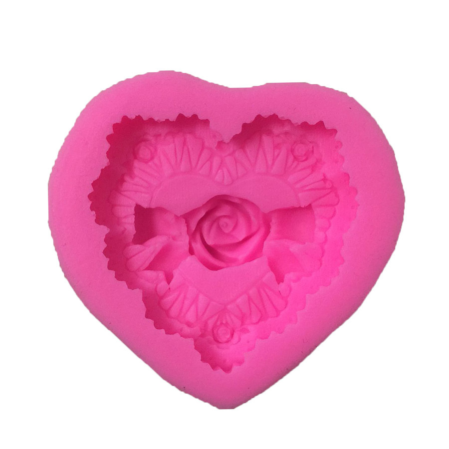 Silicone mold /shape/ 75x70x20 mm heart with rose for soap, candle making